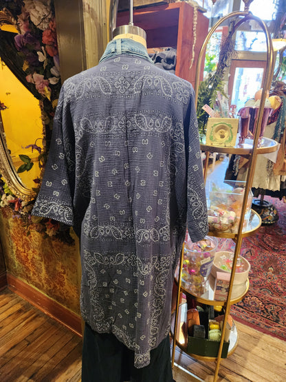 One Size Long Cardigan - Navy Bandana