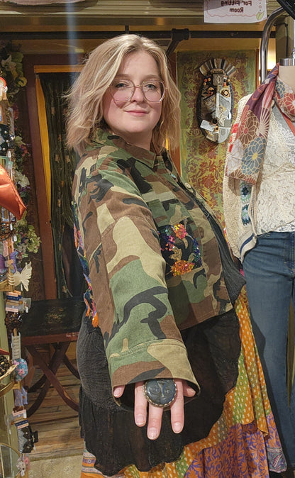 Curve Camo Sequins Contrast Jacket