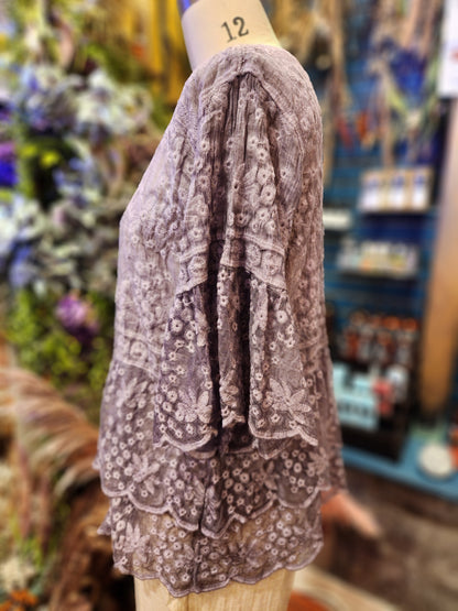 Vintage Embroidered Lace Cotton Blouse - One Size