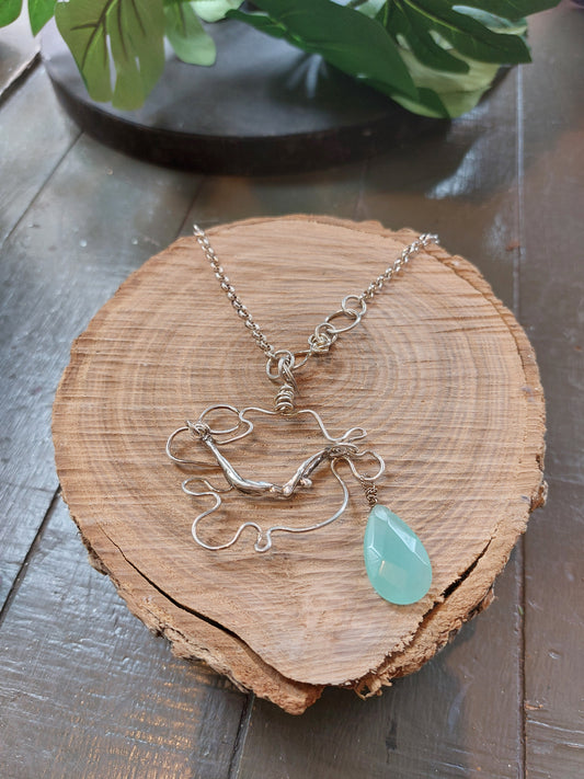 Fine Silver Lady W/ Chalcedony Dangle Necklace *425N-23