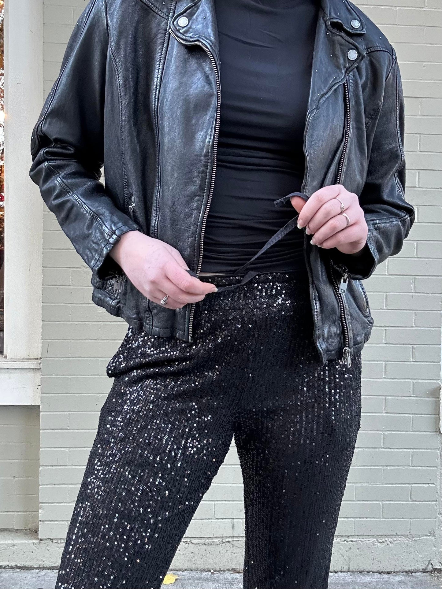 Sequin Pants Solid - Black