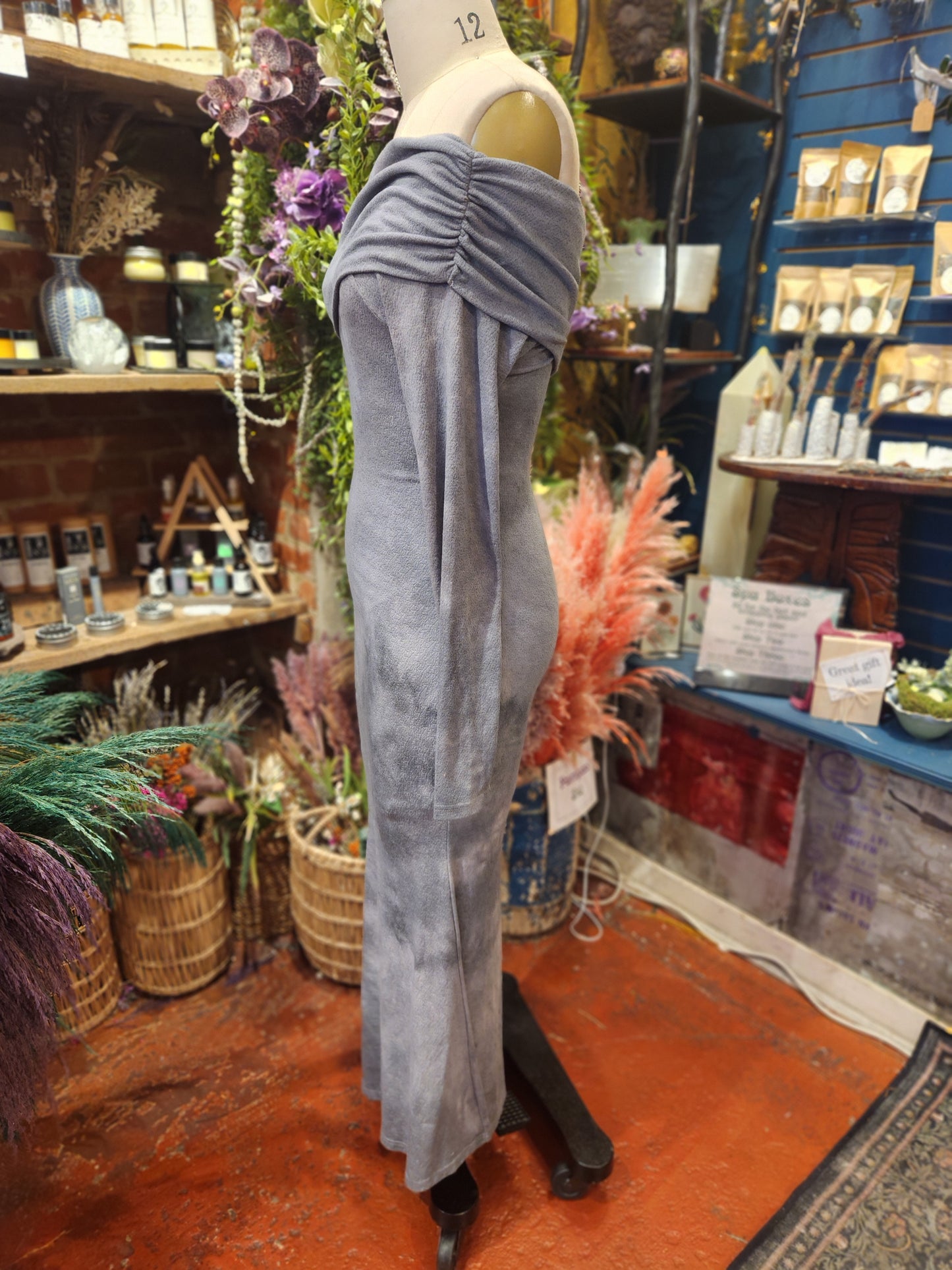 Stormy Summer Night Off Shoulder Maxi Dress