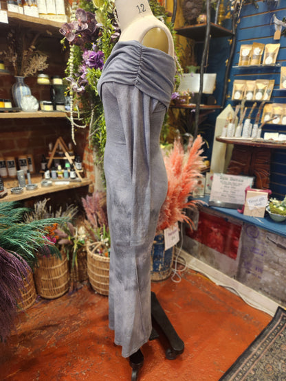 Stormy Summer Night Off Shoulder Maxi Dress
