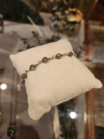 Labradorite Beaded Sterling Silver Bracelet
