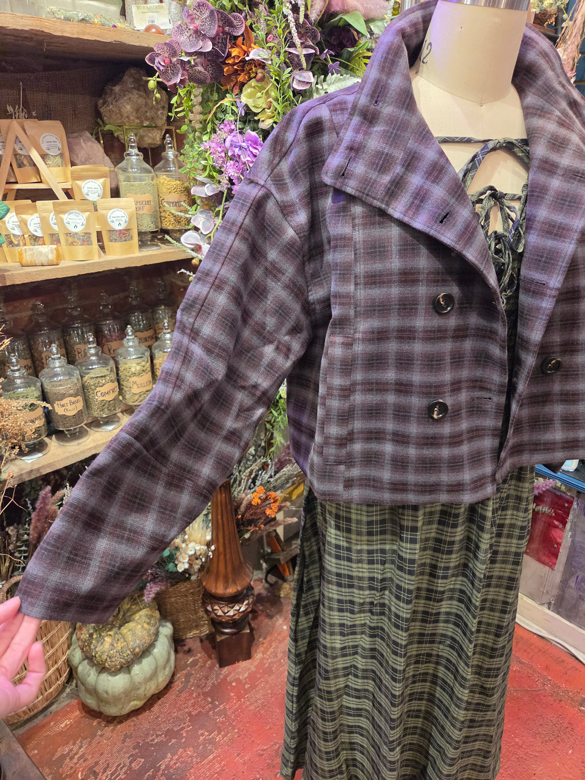 Brown/Blue Funnel Neck Short Coat