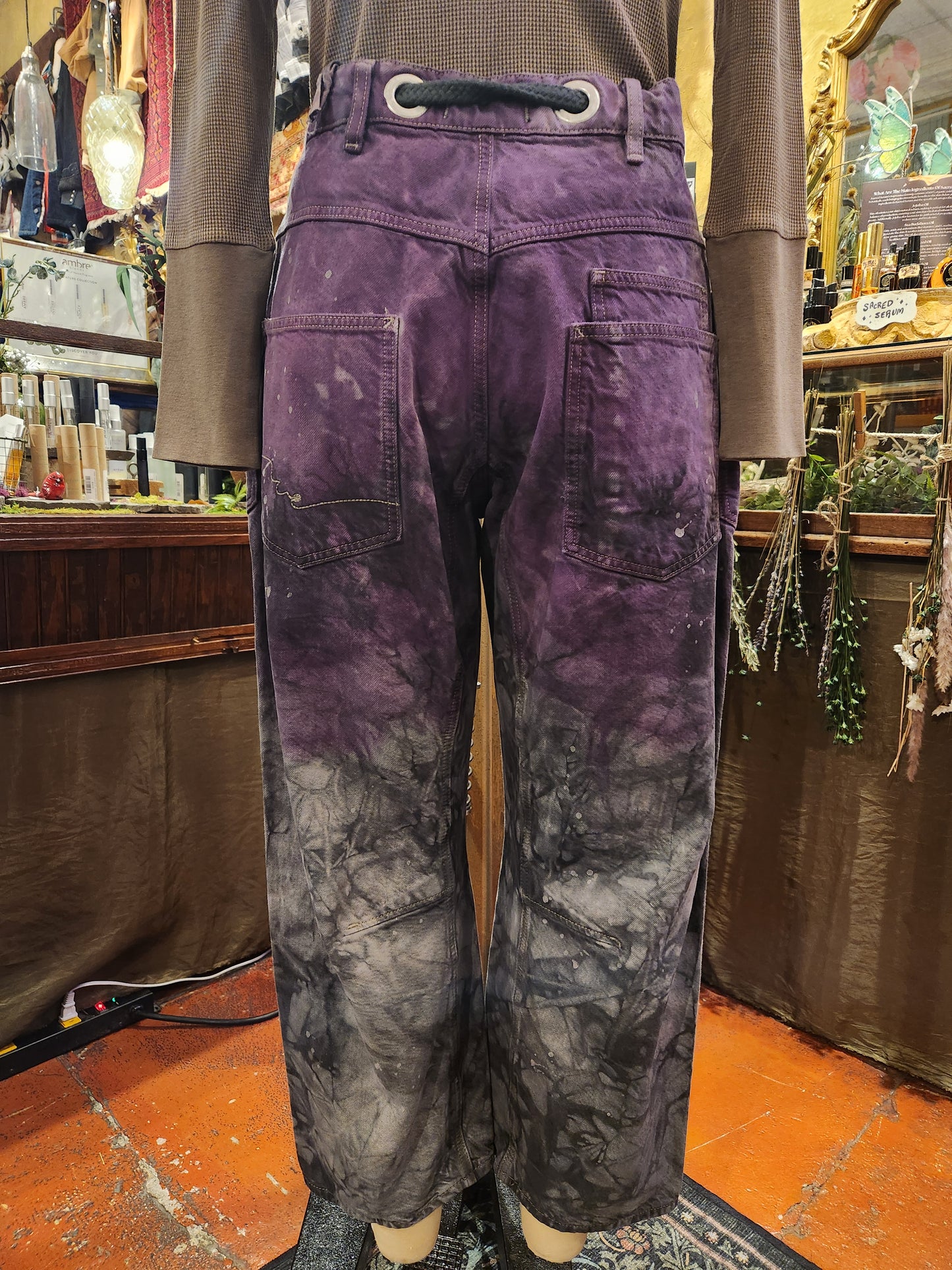 Hand Dyed Moxie Low Slung Drawstring Jeans - Purple/Black Ombre