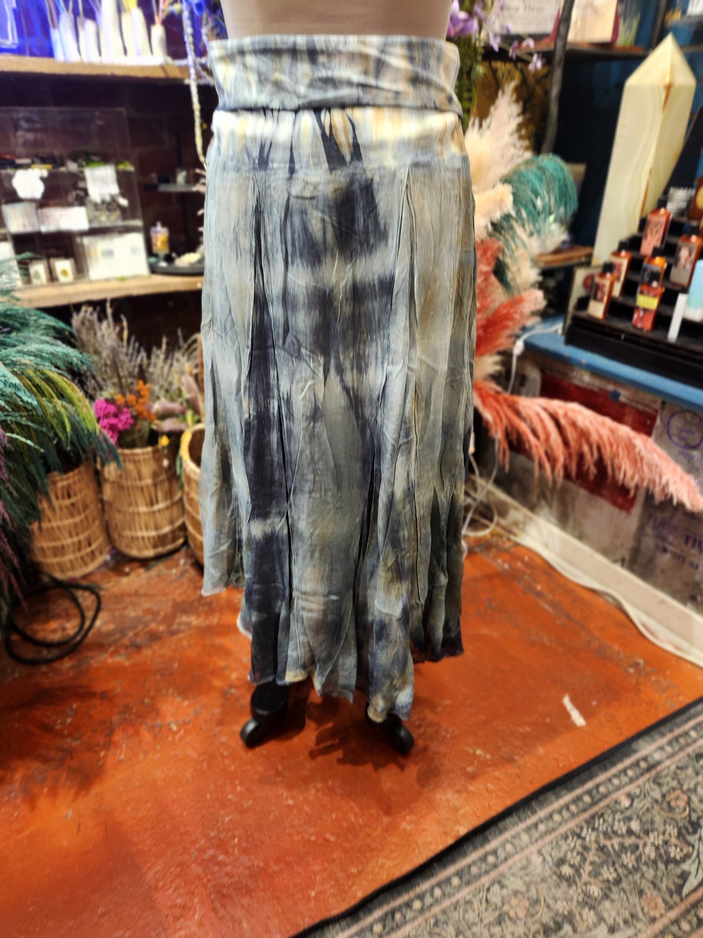 Grey/Ochre - Tie Dye Maxi Skirt