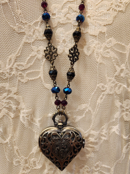 Victorian Style Pocket Watch Necklace | Heart Locket