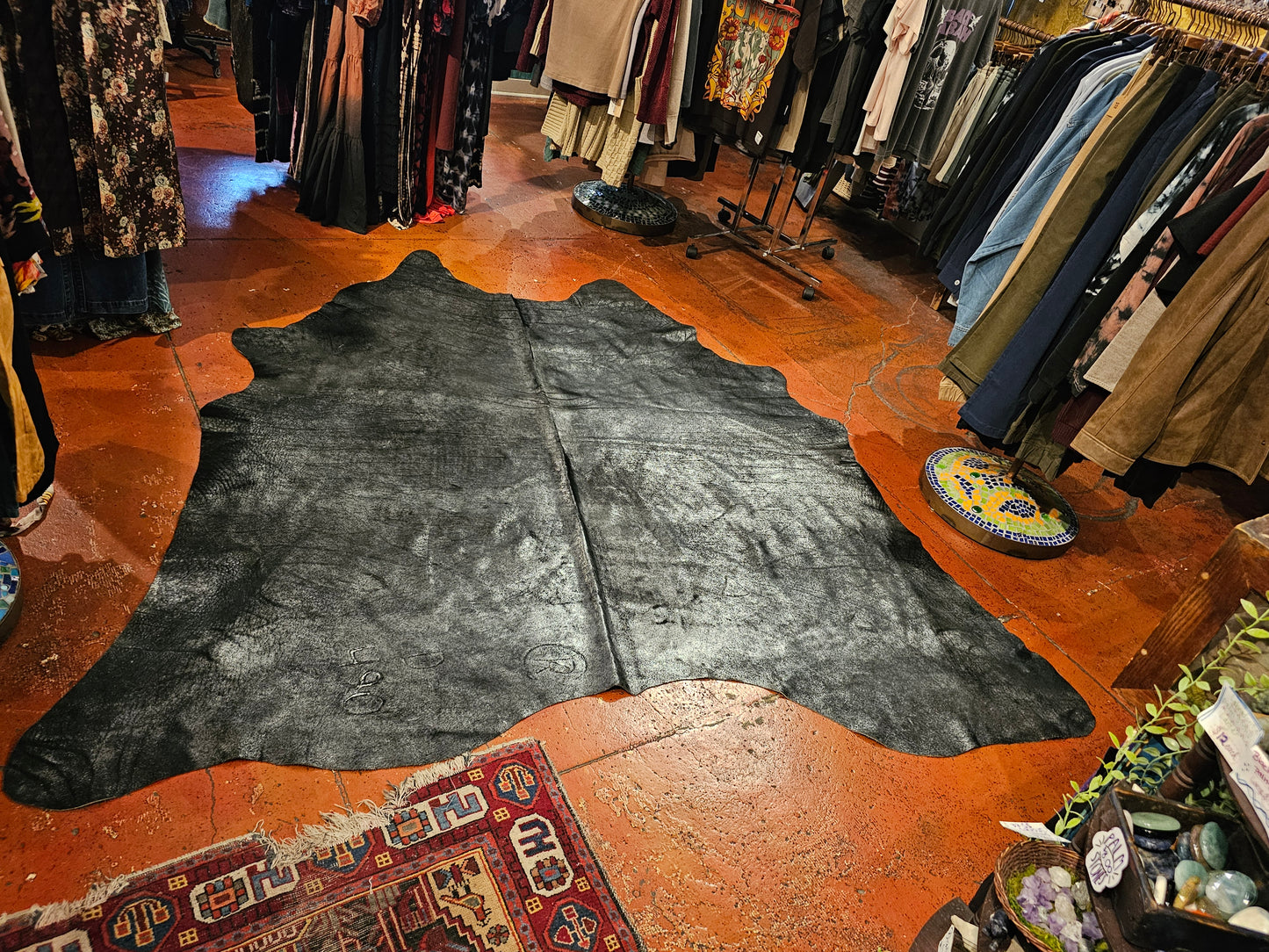 Black & Silver Metallic Cowhide Rug