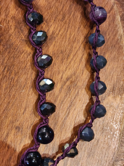Sugilite and Jasper Statement Pendant with Agate Beaded Necklace