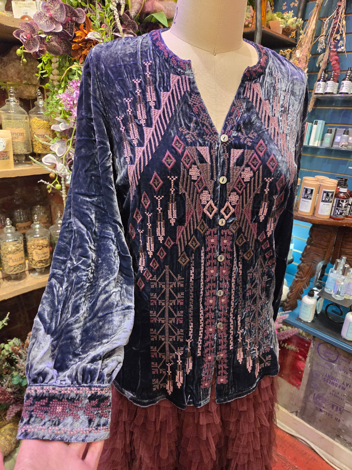 Kyoko- Velvet Button Blouse