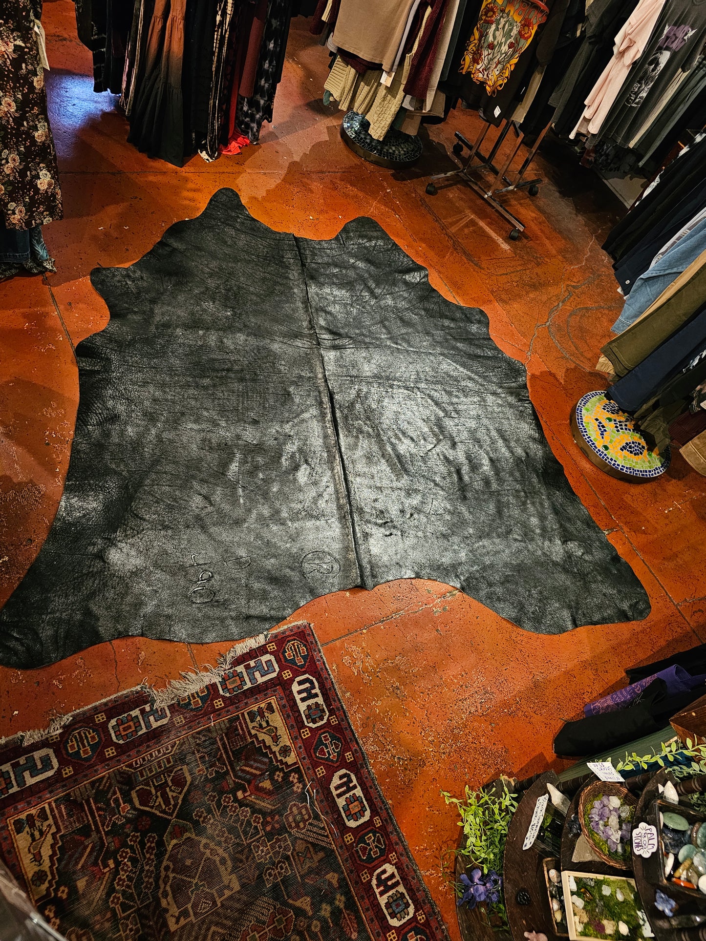 Black & Silver Metallic Cowhide Rug