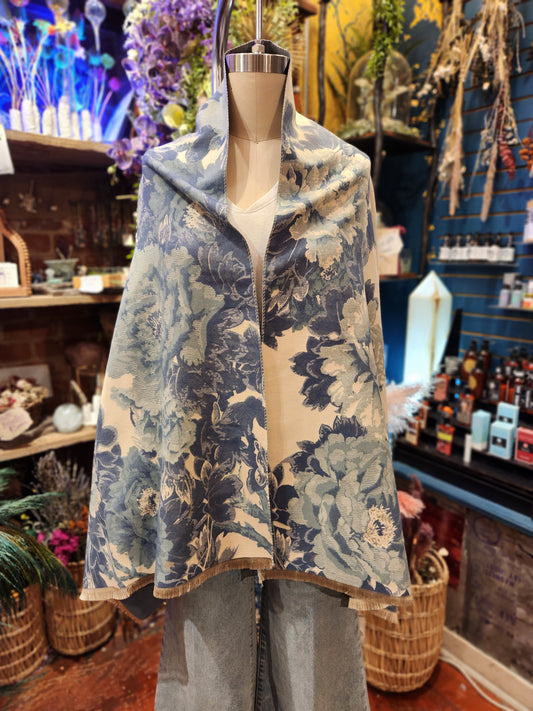 Double-Sided Shawl - Blue Floral