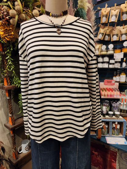 Thumbhole Top - Black Stripe & Laundered