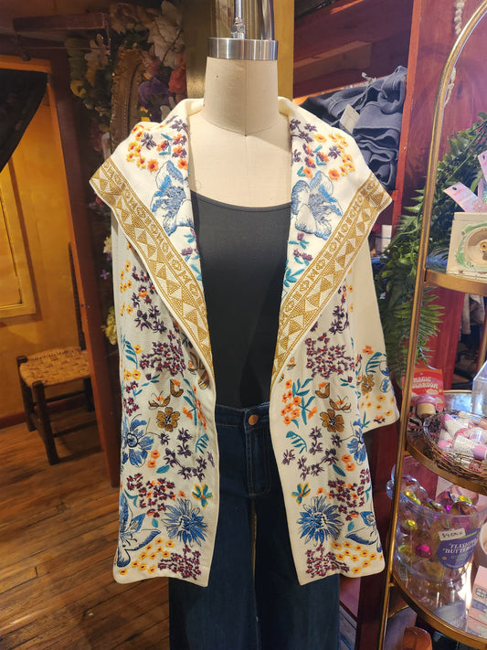 Embroidered Floral Open-Front Jacket