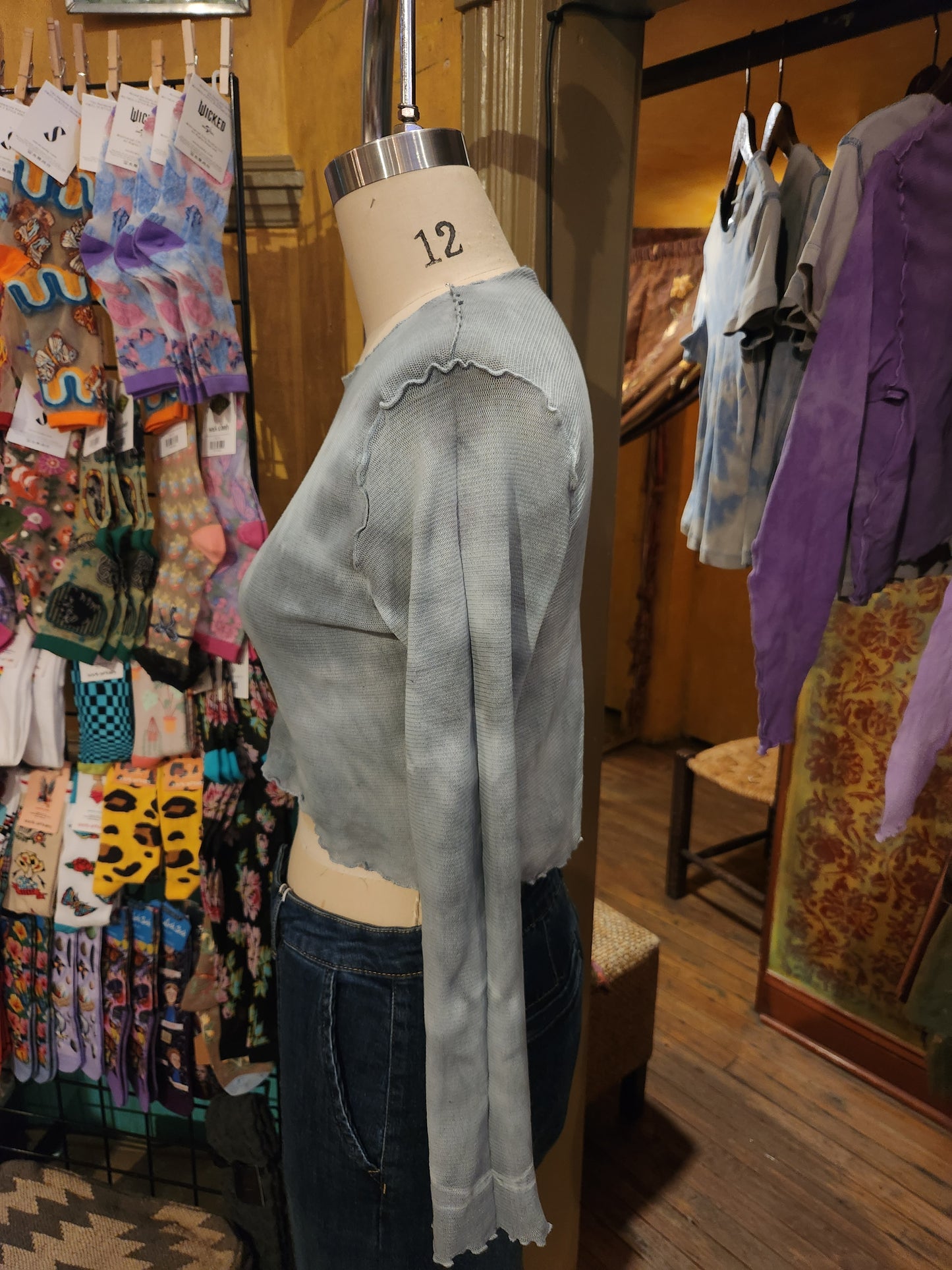 Hand Dyed 'Cutloose' Mesh Top - Blue