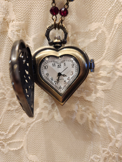 Victorian Style Pocket Watch Necklace | Heart Locket