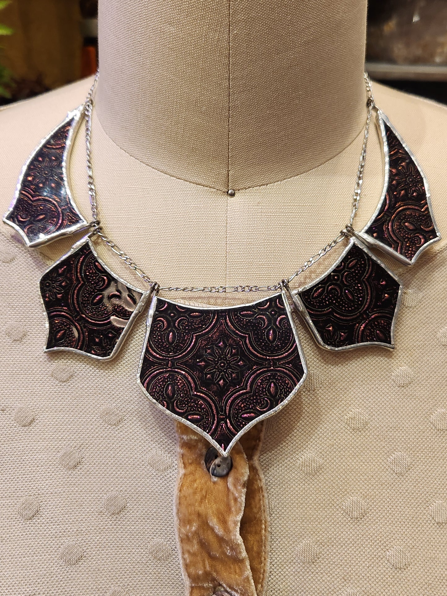 Pink Van Gogh Glass Necklace & Earrings Set - *KC37