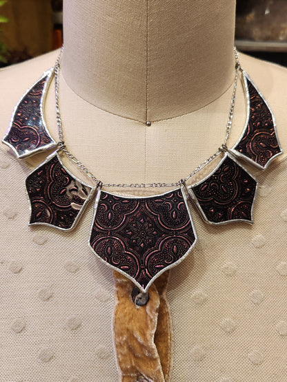 Pink Van Gogh Glass Necklace & Earrings Set - *KC37