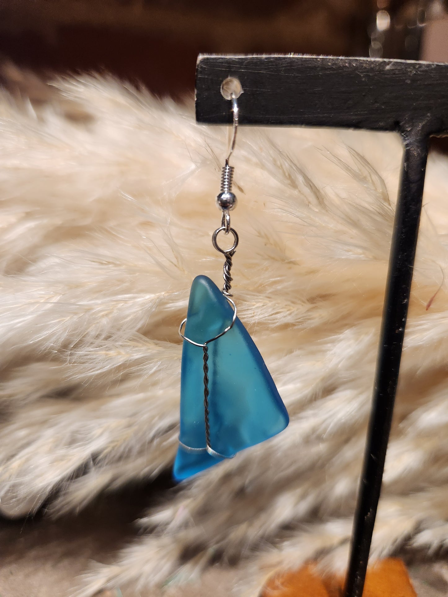 *KC-72 Rectangle SeaGlass Earrings (teal)