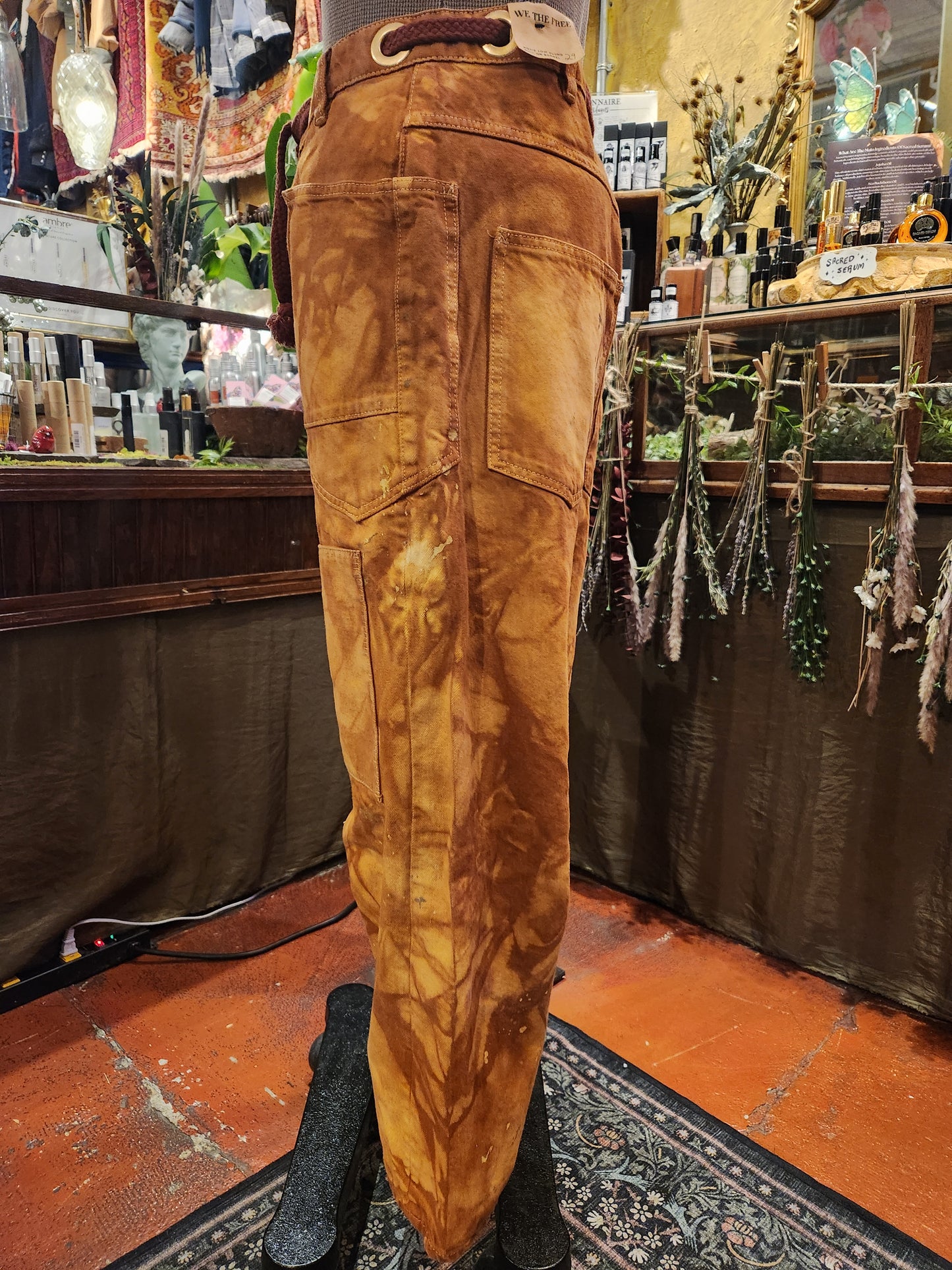 Hand Dyed Moxie Low Slung Drawstring Jeans - Marigold