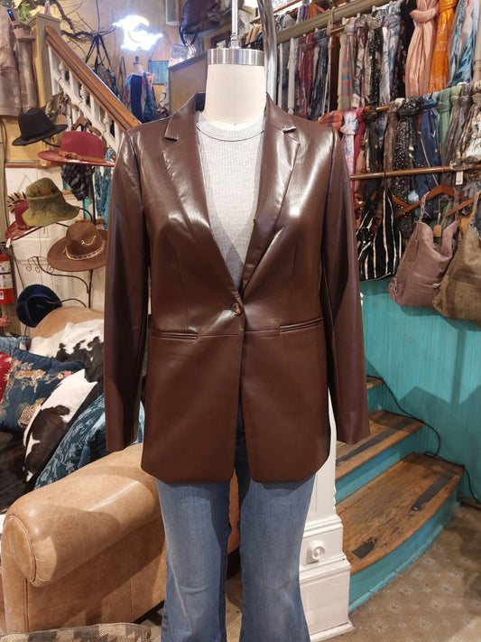 Faux Leather Blazer - Cabernet