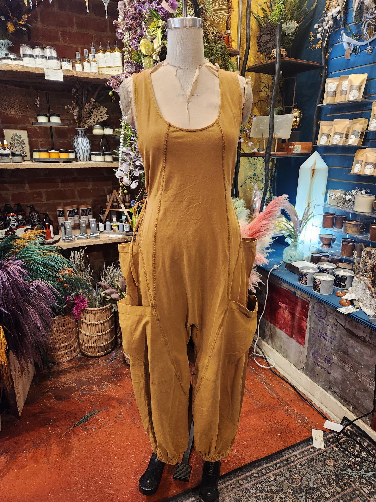 Drawstring Back Waist Jumpsuit ( Toffee)