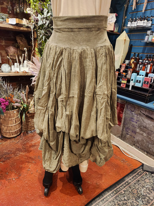 Olive Bubble Long Skirt