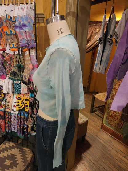 Hand Dyed 'Cutloose' Mesh Top - Blue
