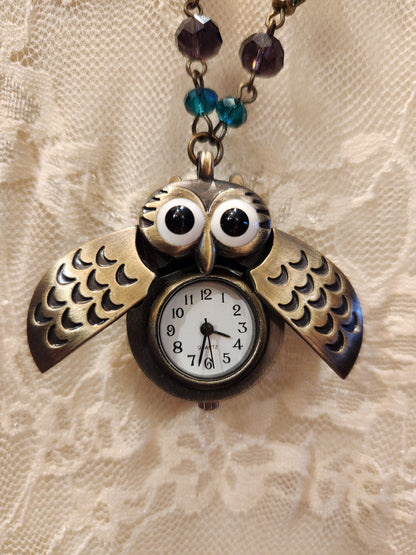 Victorian Style Pocket Watch Necklace | Owl Locket