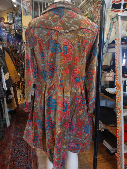 Floral Print Velvet Jacket - Brown/Olive