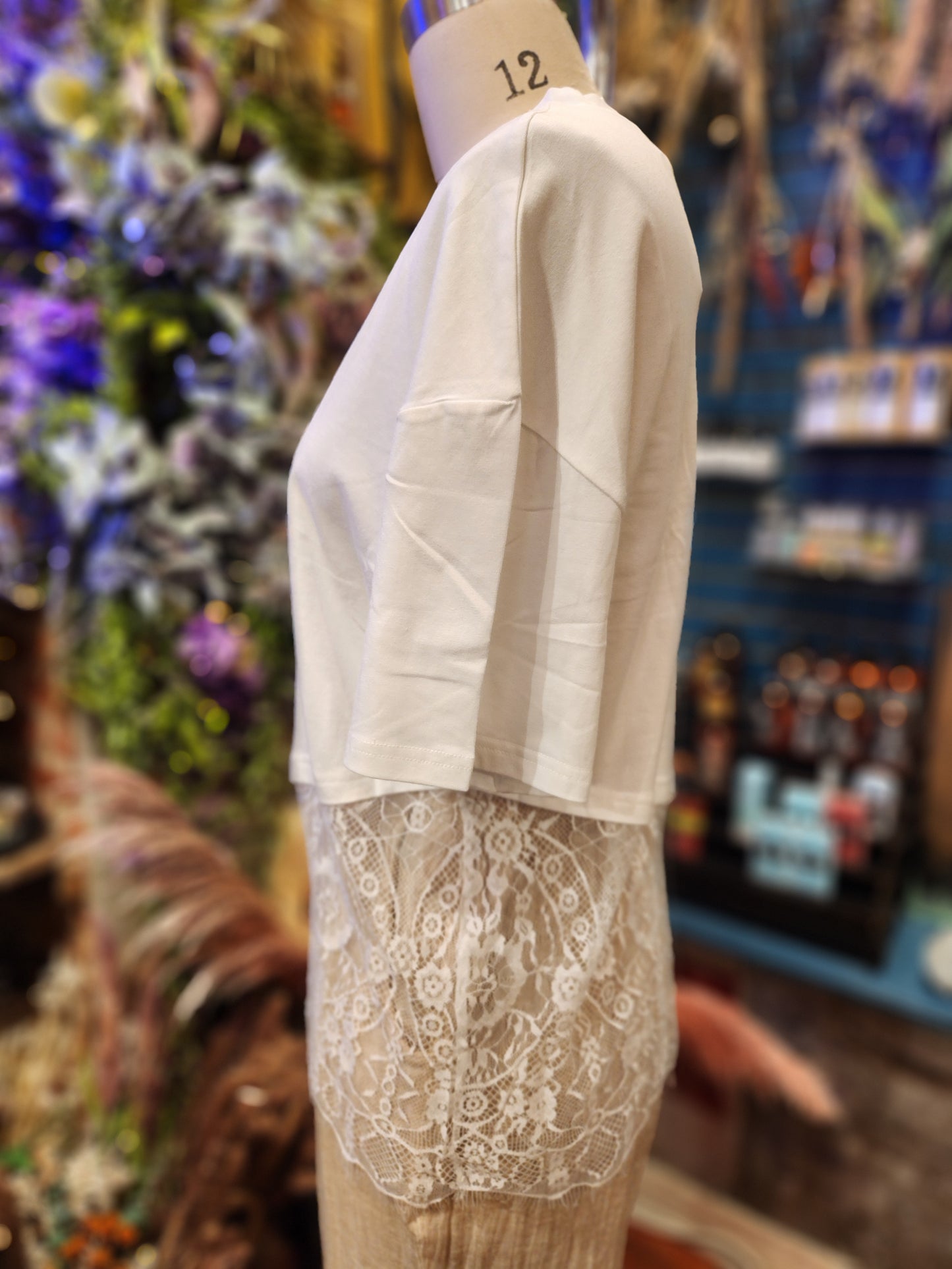 Lace Trim Relaxed Fit Crew Neck Top
