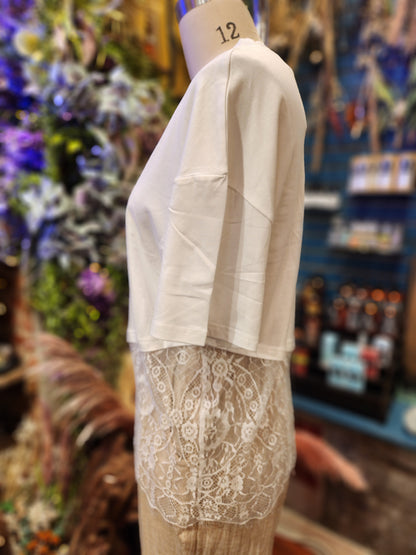 Lace Trim Relaxed Fit Crew Neck Top