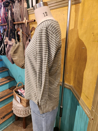 High low long sleeve striped top-balsam green