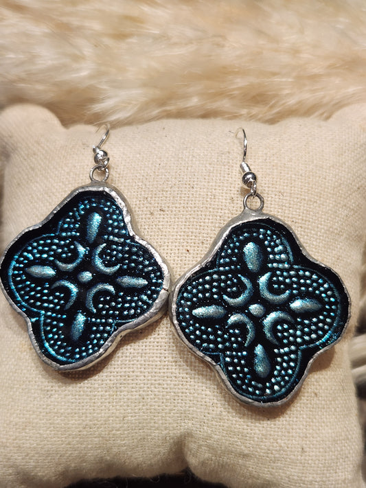 *KC-65 Round VanGogh Glass Earring ( Teal )