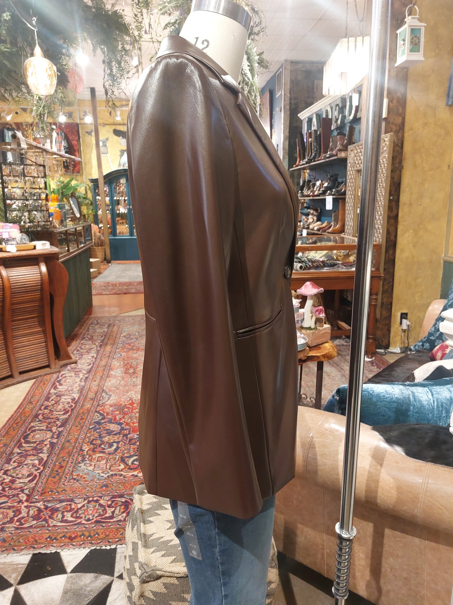 Faux Leather Blazer - Cabernet