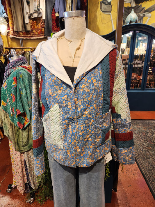 OOAK Blue Hooded Quilt Jacket