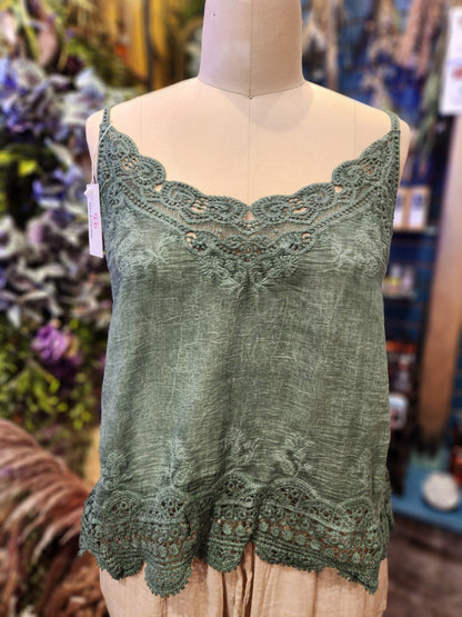 Lace Trim Camisole Stone Wash Tank