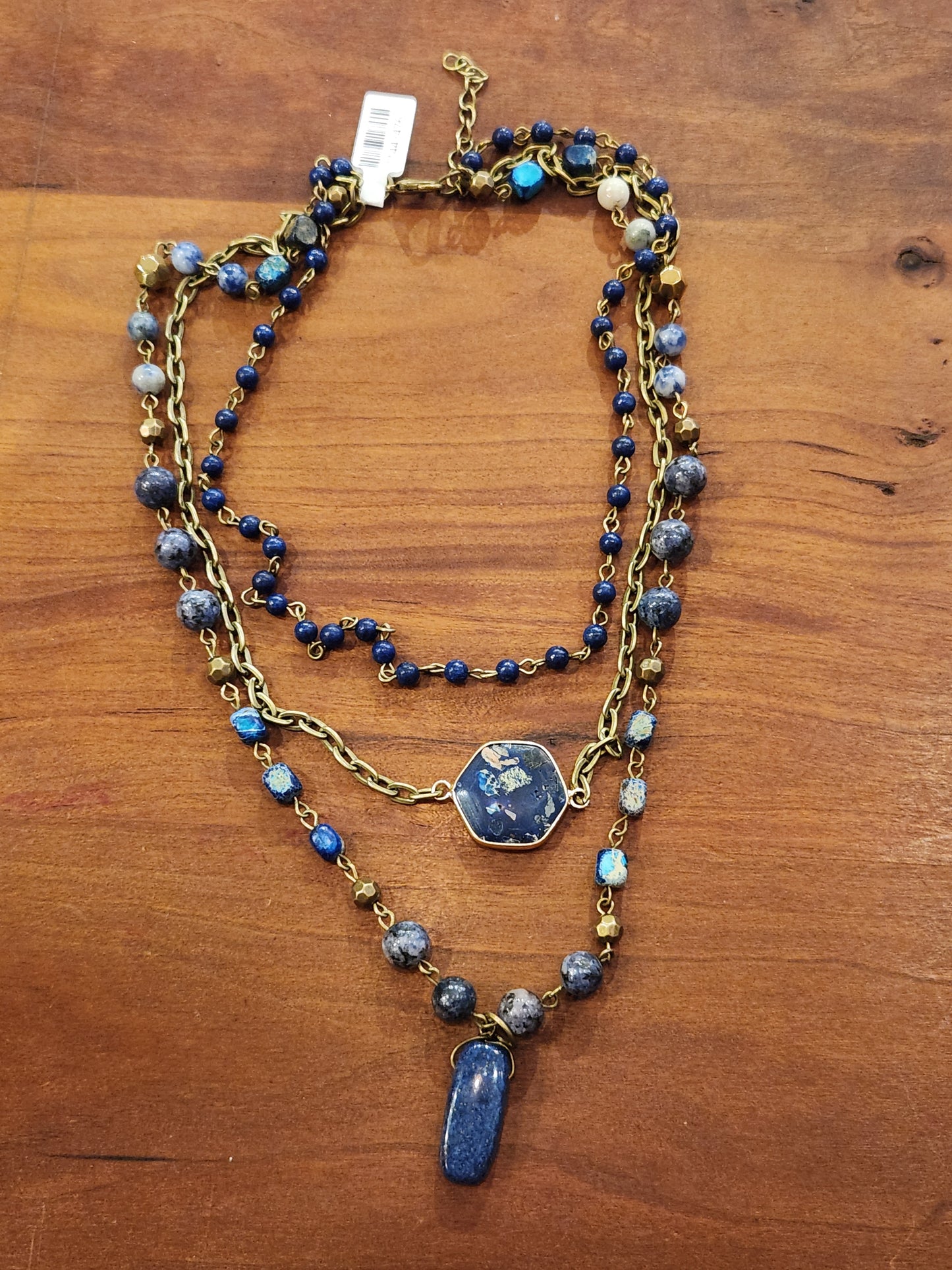 Bohemian Layered Blue Stone & Crystal Necklace