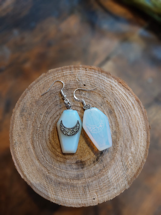 Opaline Coffin W/ Silver Moon Earrings *IV92