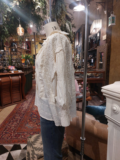 Vintage Style Eyelet Top - Ivory