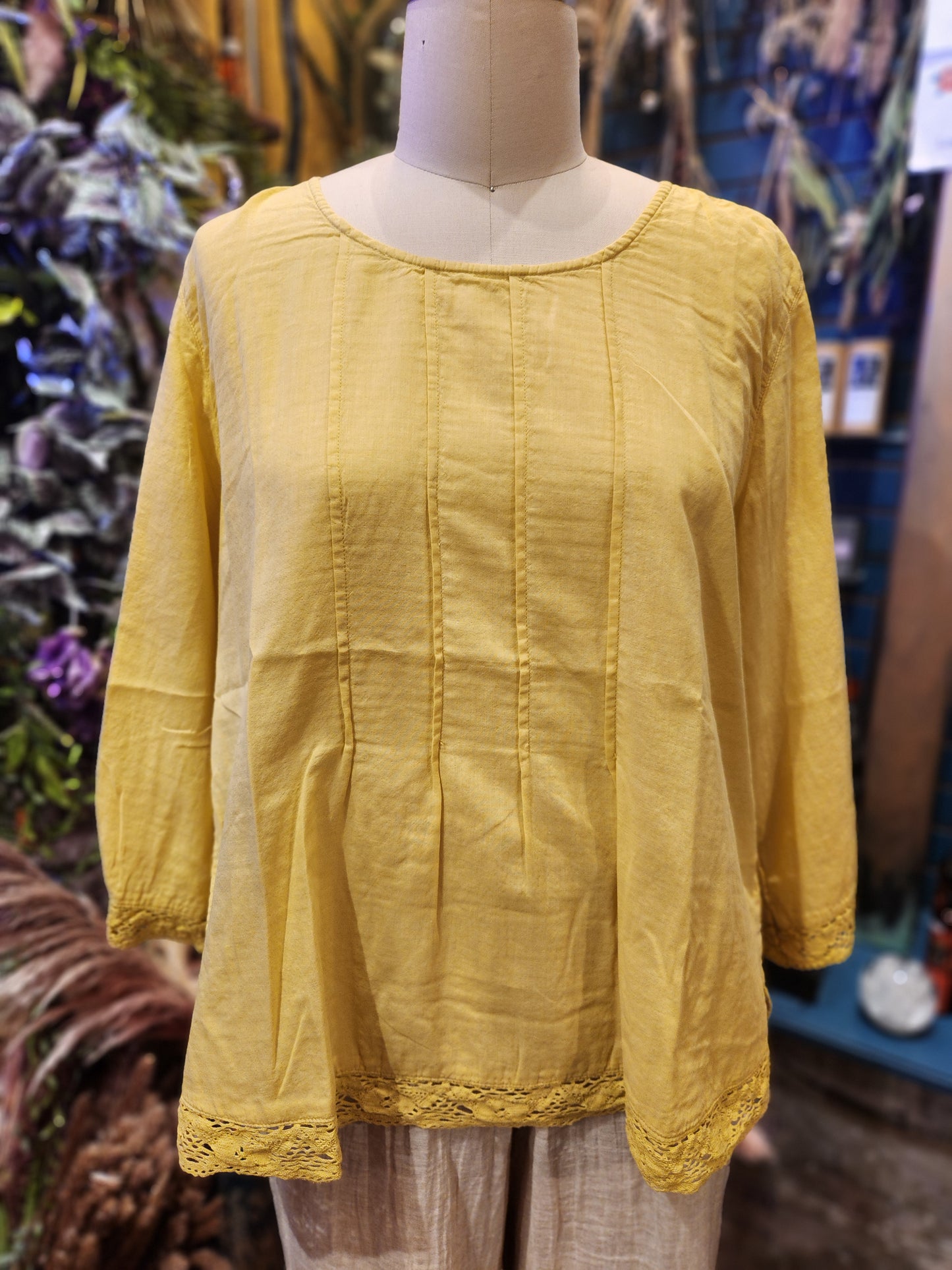 Kleen Linen/ Cotton Tucks Long Sleeve Top