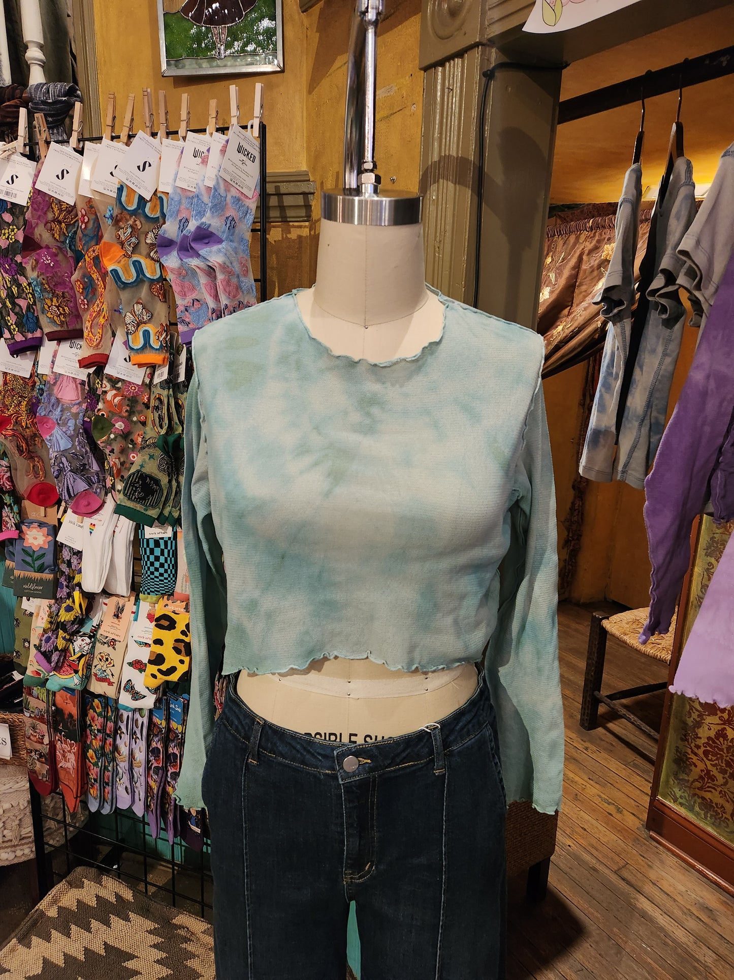Hand Dyed 'Cutloose' Mesh Top - Blue