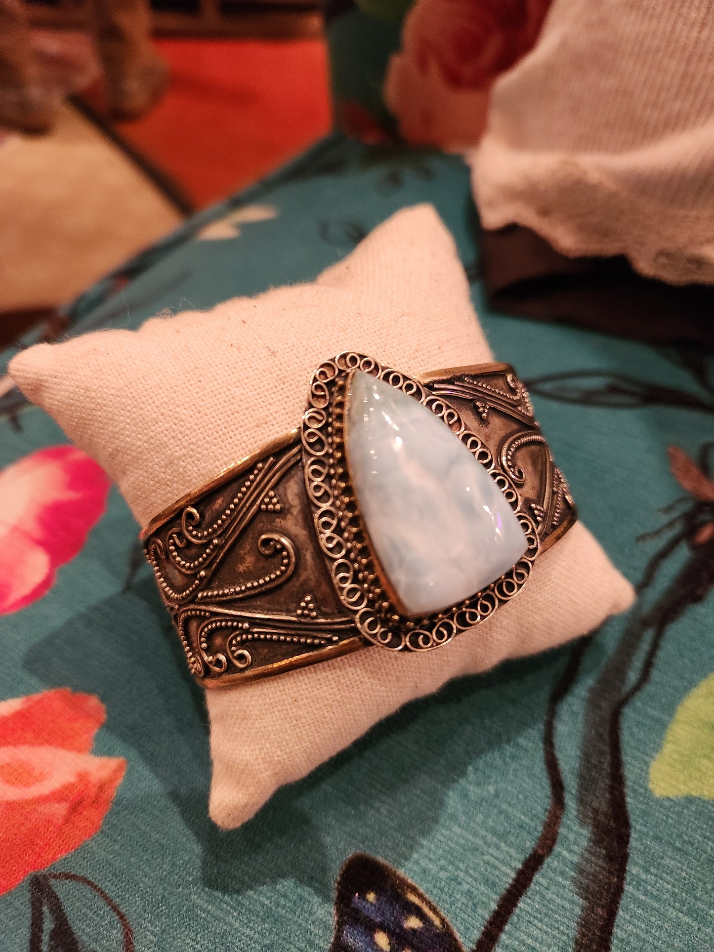 OOAK Vintage Sterling & Larimar Cuff Bracelet