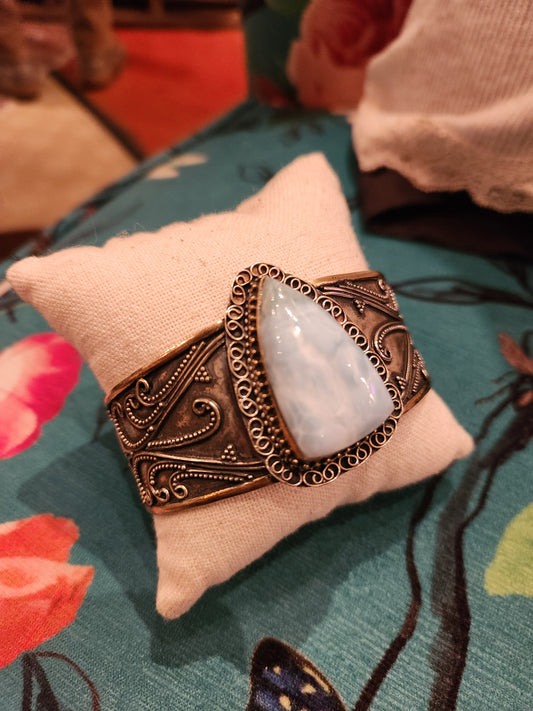 OOAK Vintage Sterling & Larimar Cuff Bracelet