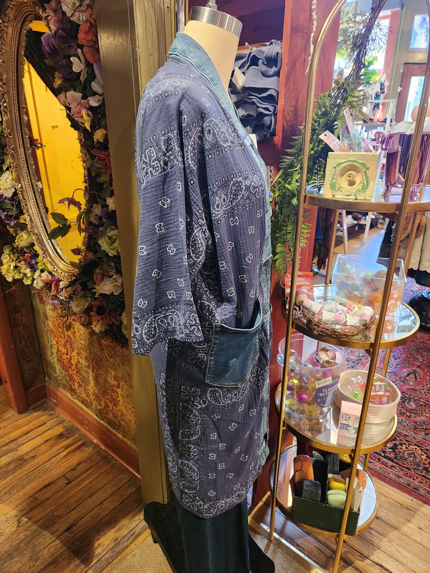 One Size Long Cardigan - Navy Bandana