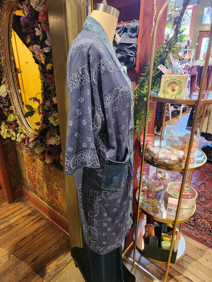 One Size Long Cardigan - Navy Bandana