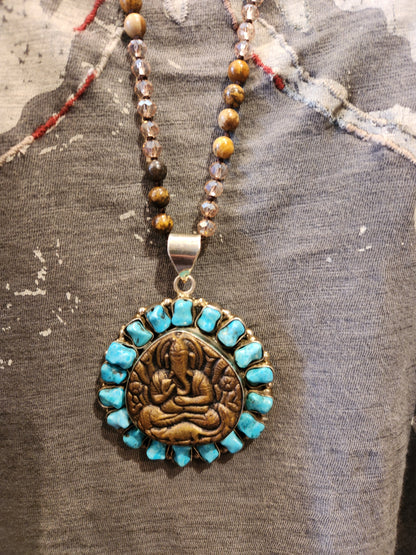 Ganesh Pendant with Mixed Stone Necklace
