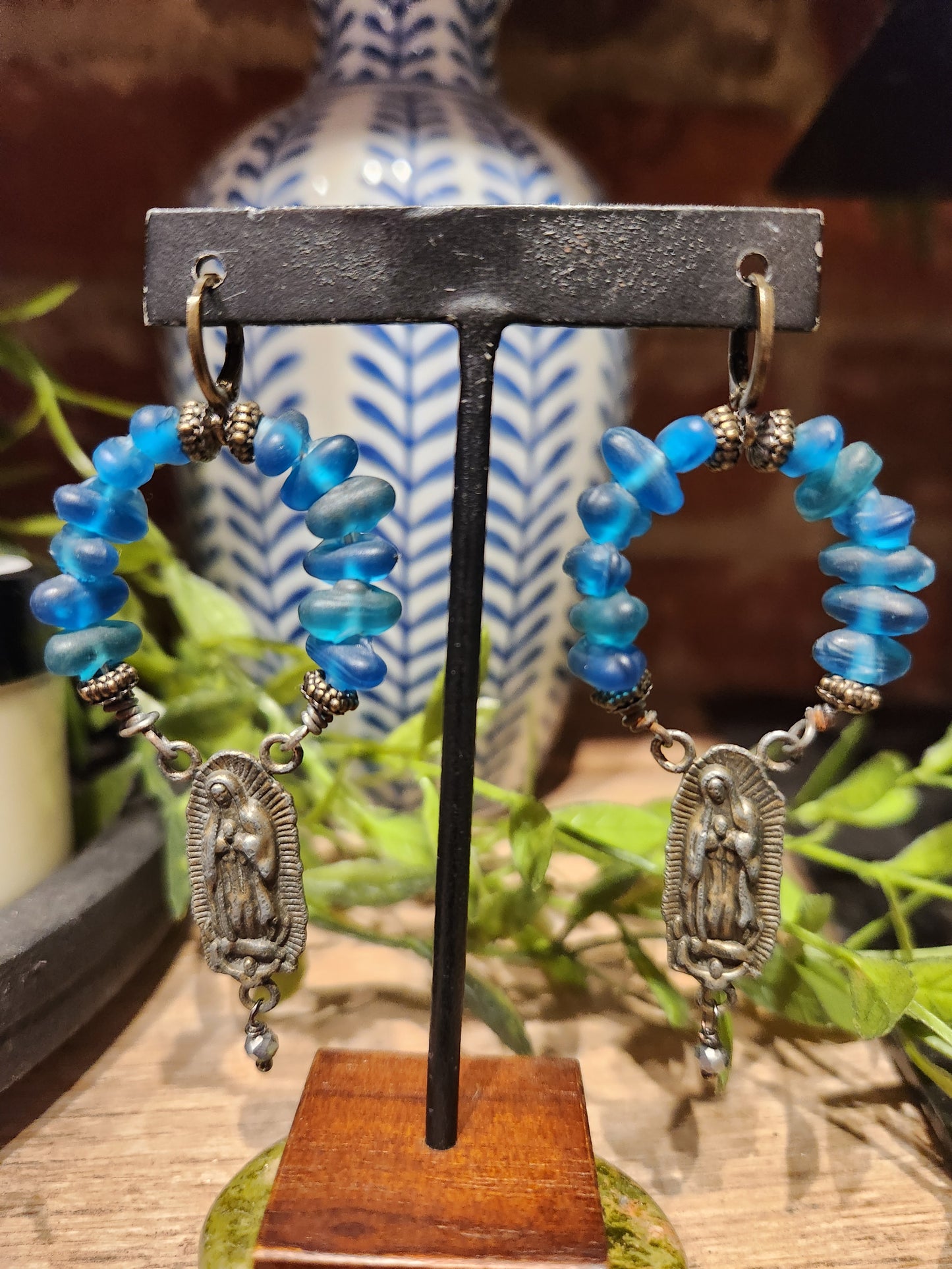 Mother Mary Earrings ( blue)