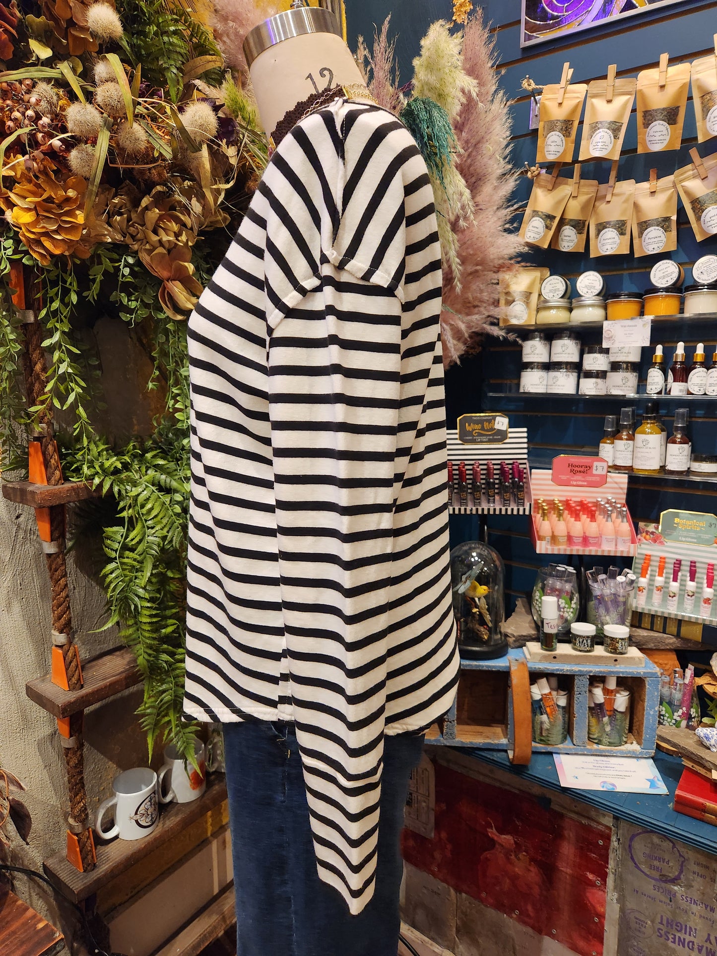 Thumbhole Top - Black Stripe & Laundered